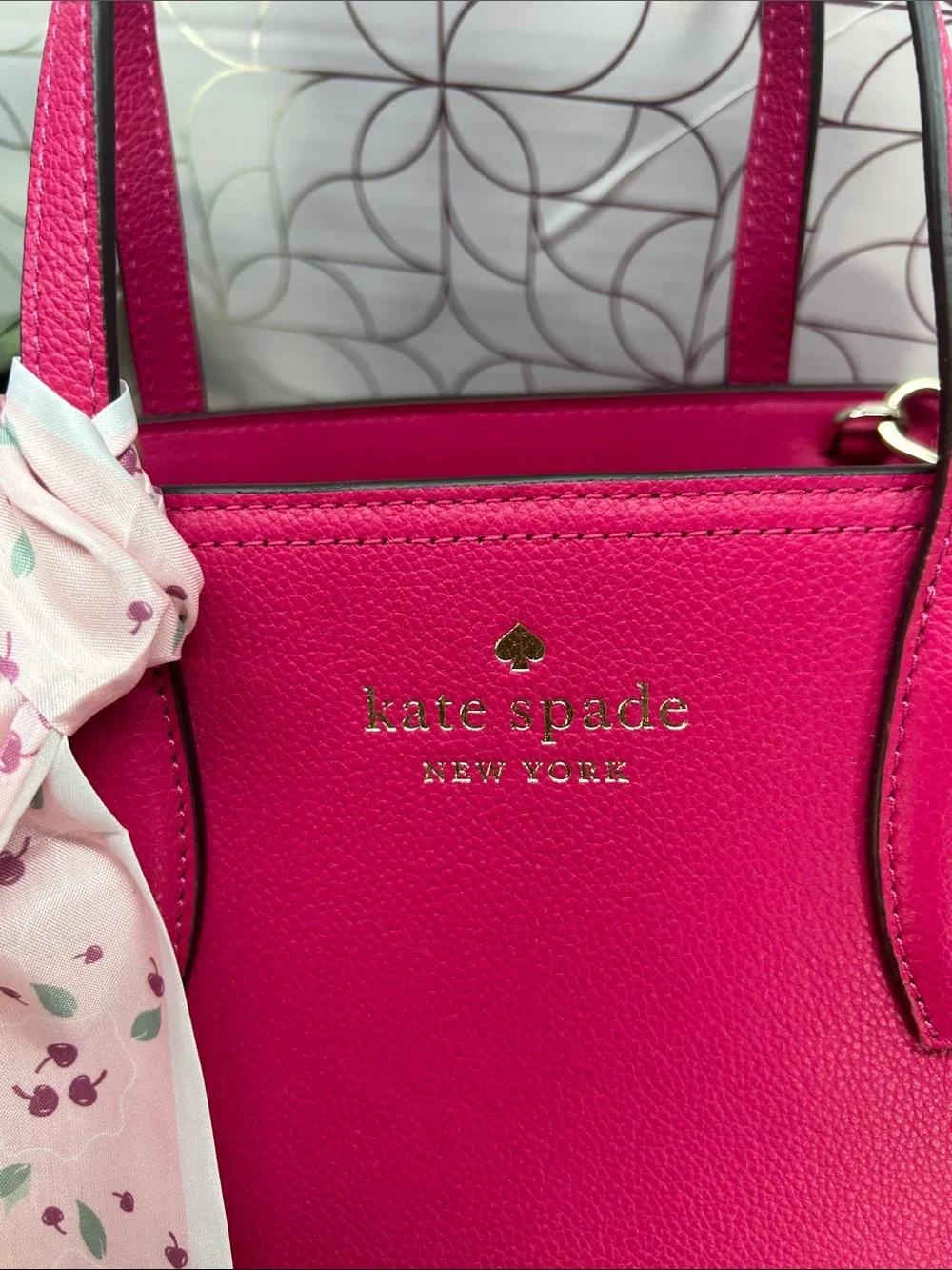 2717 kate spade Hot Pink Leather Satchel with Cherry Charm 852717